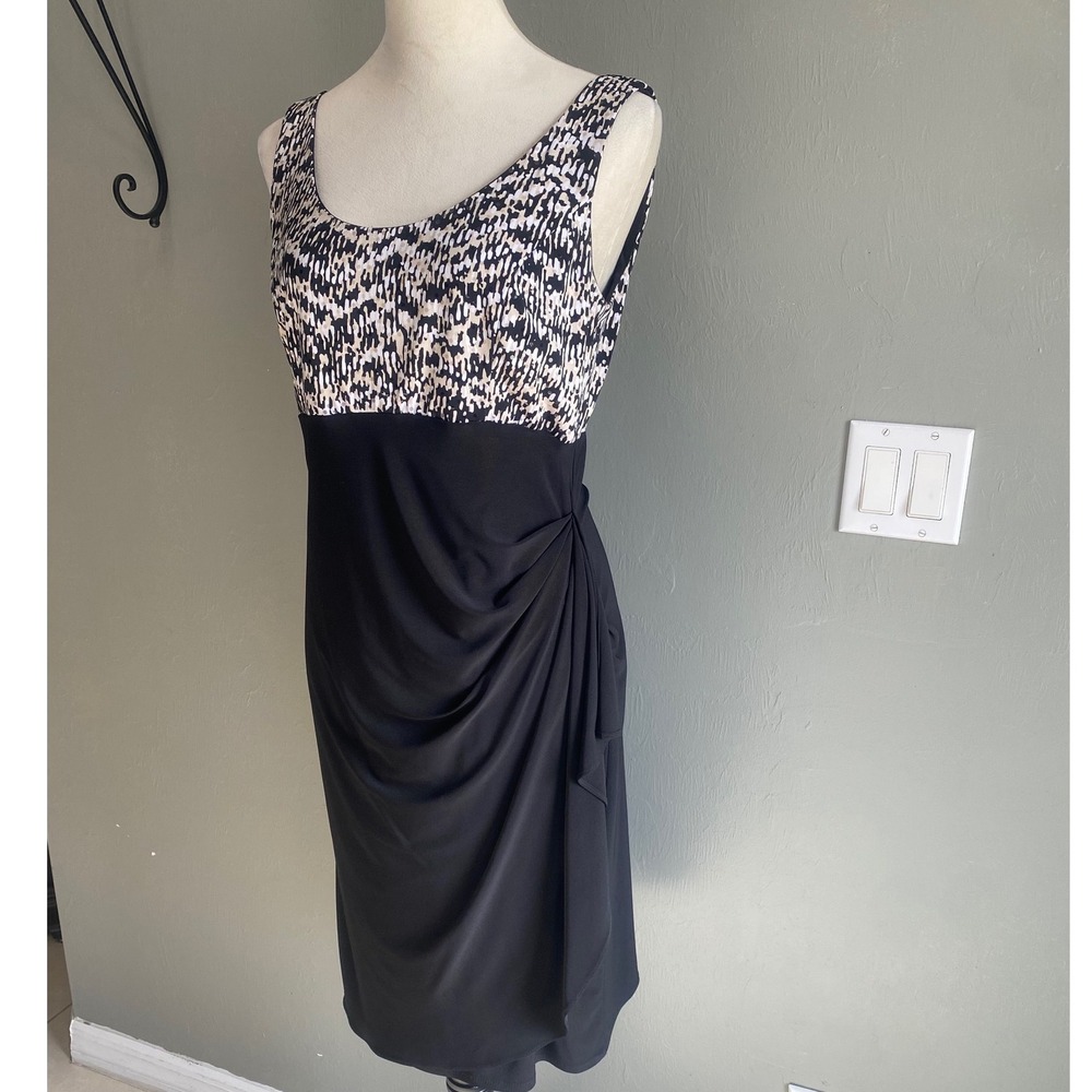 Dressbarn Collection Womens Sheath Dress Size 8 Black Tan Abstract Ruched Side - Picture 2 of 4